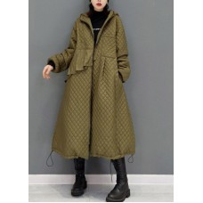 Green Plaid Fine Cotton Filled coats drawstring Zip Up Winter