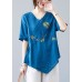 Women Blue Asymmetrical  Shirt Tops Half Sleeve