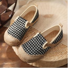 Black Plaid Cotton Linen For Women Splicing Flat Feet Shoes