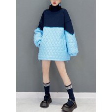 Blue Loose knit Patchwork Fine Cotton Filled Dresses Spring