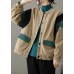 Modern Khaki O-Neck Pockets Patchwork Fine Cotton Filled Jacket Spring